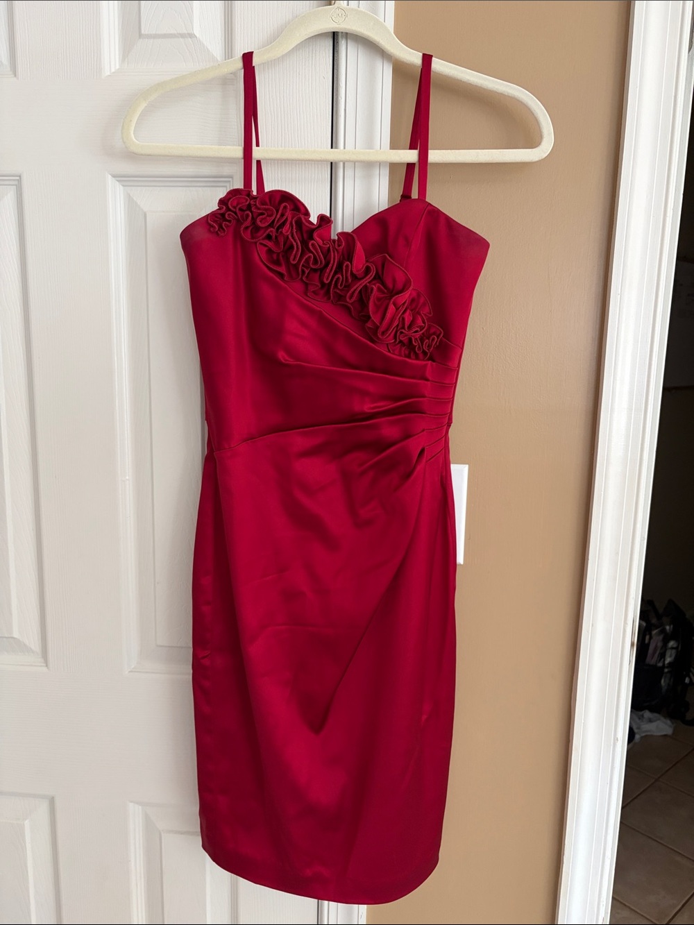White House Black Market Red Ruffle-Trim Strapless Dress